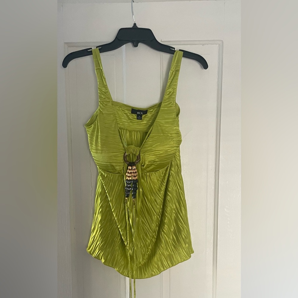 BCX Chartreuse Women's Blouse with Beaded Detail size medium vacation wear